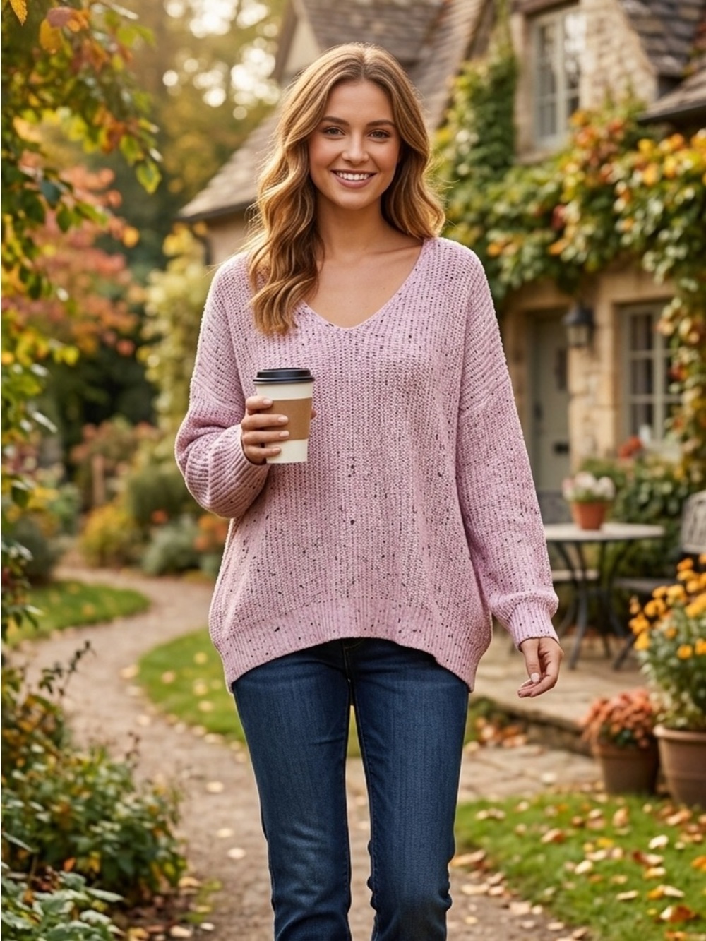 Miracle Women's Long Sleeve Oversized Pink Women's Sweater S/M